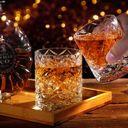 Handgeschliffenes Kristallglas mit Holzuntersetzern - Geschenkbox Tumbler