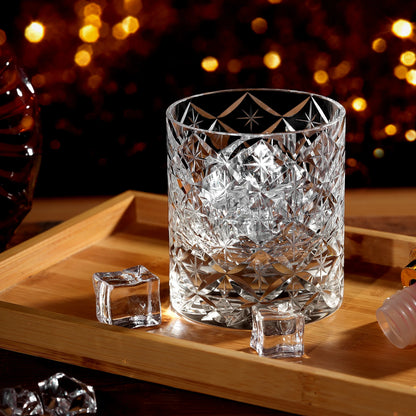 Handgeschliffenes Kristallglas mit Holzuntersetzern - Geschenkbox Tumbler