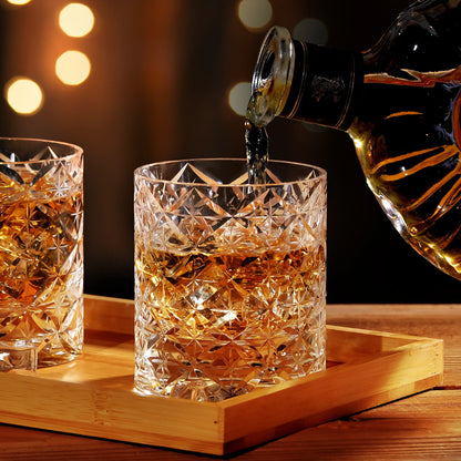 Handgeschliffenes Kristallglas mit Holzuntersetzern - Geschenkbox Tumbler