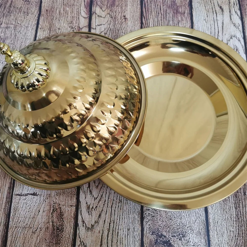 Edelstahl Servierplatte mit Deckel - Retro Europäischer Stil Obstplatte Rund