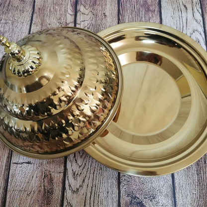 Edelstahl Servierplatte mit Deckel - Retro Europäischer Stil Obstplatte Rund