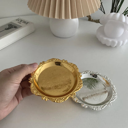 Rundes Metall Tablett - Obst Kuchen Dessert Schmuckschale Aufbewahrung