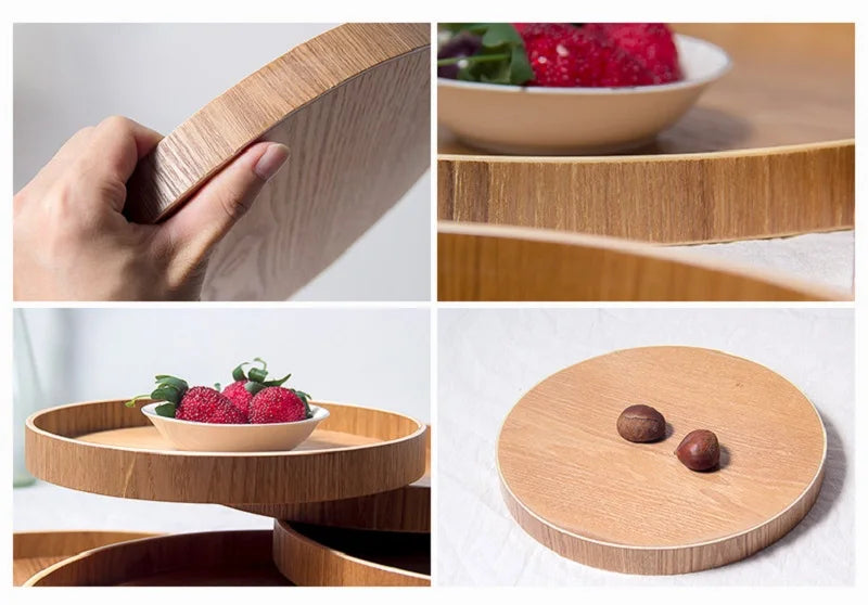 Japanisches Holztablett Rund - Teetablett Snack Dessert Obstschale