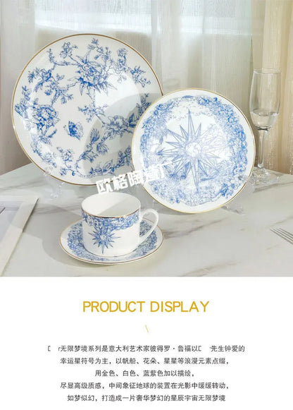 Western Cuisine Geschirr Set Blau - Elegante Tasse Teller Schüssel Löffel