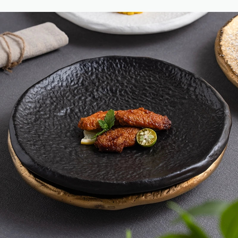 Gemusterter Keramikteller - Steak Pasta Sushi Teller Dessert Dim Sum Geschirr