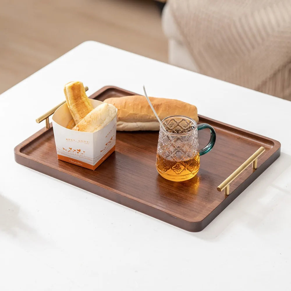 Holz Serviertablett mit Griffen - Bambus Teetablett Kaffee Dessert Snack Platte