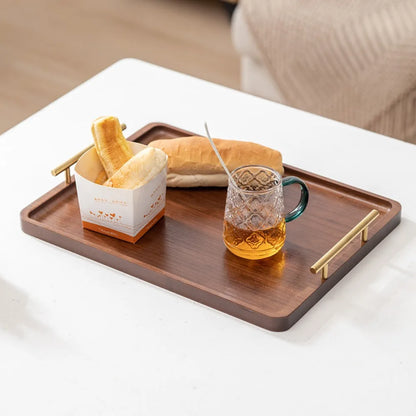 Holz Serviertablett mit Griffen - Bambus Teetablett Kaffee Dessert Snack Platte