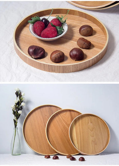 Japanisches Holztablett Rund - Teetablett Snack Dessert Obstschale