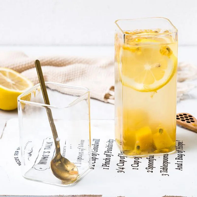Quadratisches Glas - Klares Trinkglas für Saft Milch Kaffee Wasser