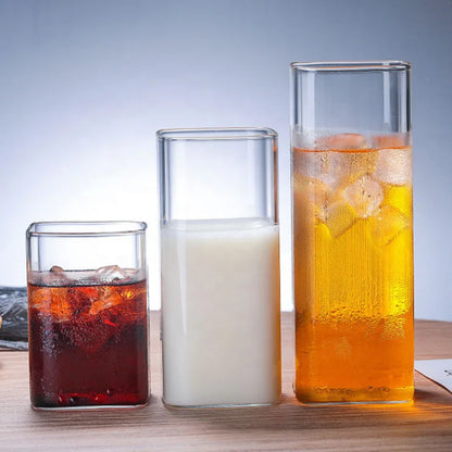 Quadratisches Glas - Klares Trinkglas für Saft Milch Kaffee Wasser
