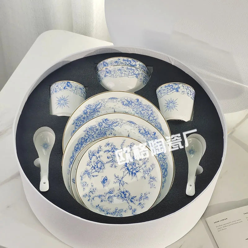 Western Cuisine Geschirr Set Blau - Elegante Tasse Teller Schüssel Löffel