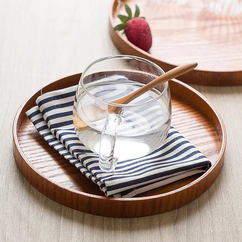 Japanisches Holztablett Rund - Teetablett Snack Dessert Obstschale