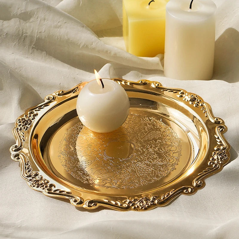 Rundes Metall Tablett - Obst Kuchen Dessert Schmuckschale Aufbewahrung