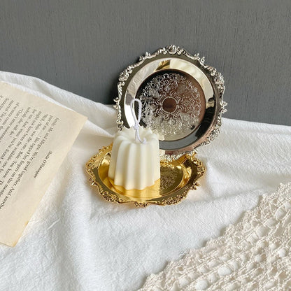 Rundes Metall Tablett - Obst Kuchen Dessert Schmuckschale Aufbewahrung