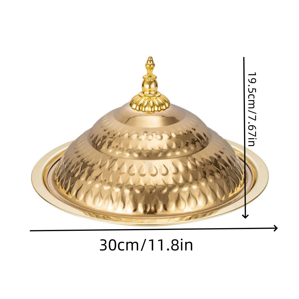 Edelstahl Servierplatte mit Deckel - Retro Europäischer Stil Obstplatte Rund