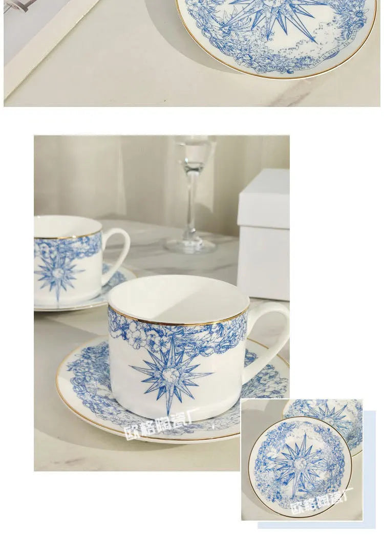 Western Cuisine Geschirr Set Blau - Elegante Tasse Teller Schüssel Löffel