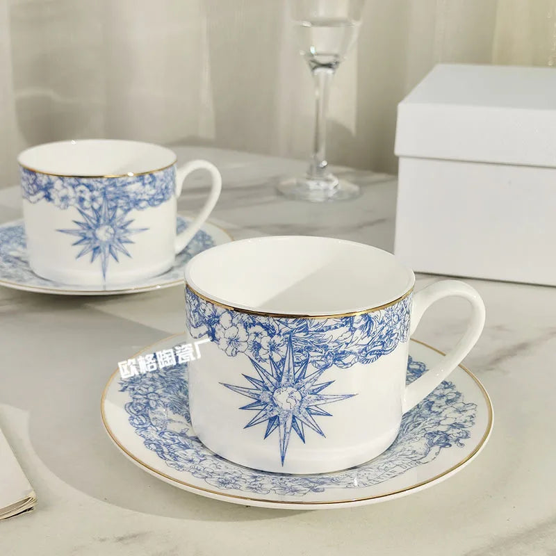 Western Cuisine Geschirr Set Blau - Elegante Tasse Teller Schüssel Löffel