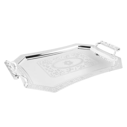 Vintage Metall Serviertablett mit Griffen - Silber Platte Dessert Obst