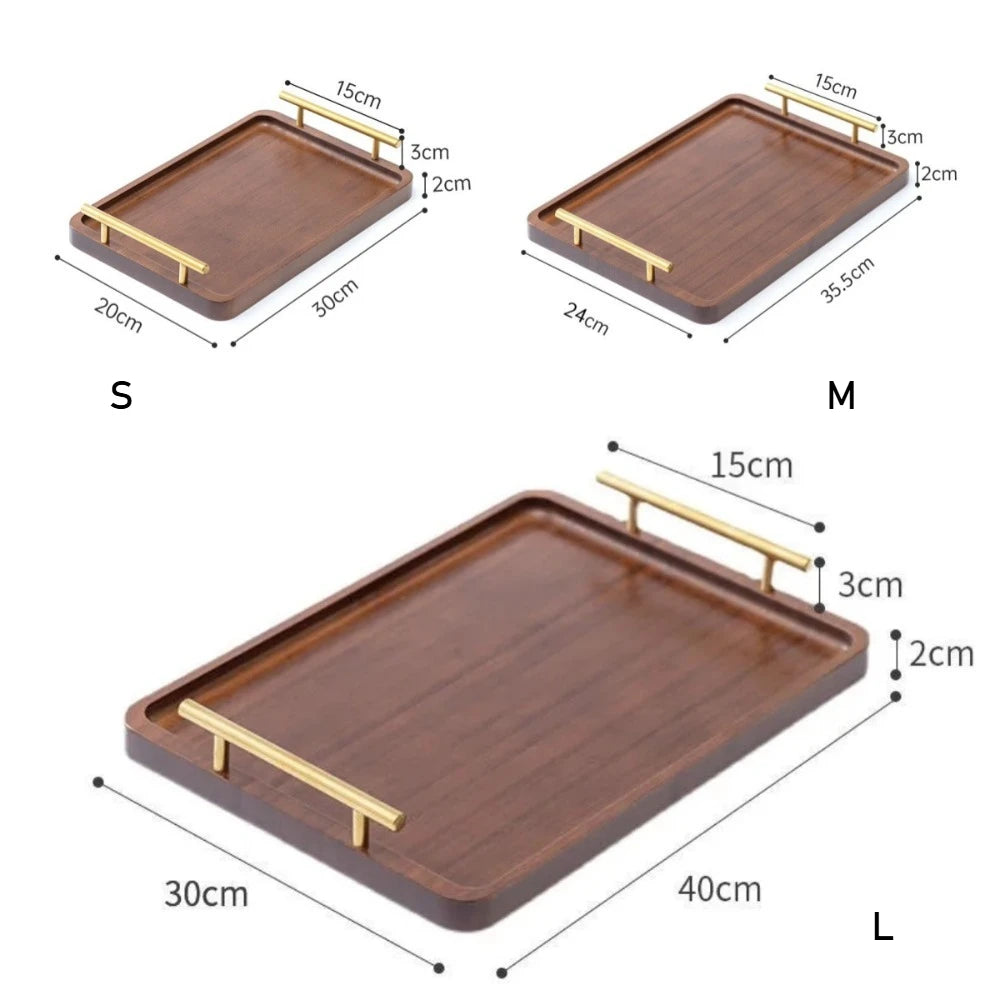 Holz Serviertablett mit Griffen - Bambus Teetablett Kaffee Dessert Snack Platte