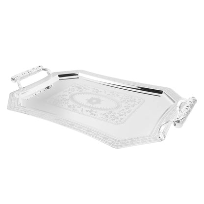 Vintage Metall Serviertablett mit Griffen - Silber Platte Dessert Obst