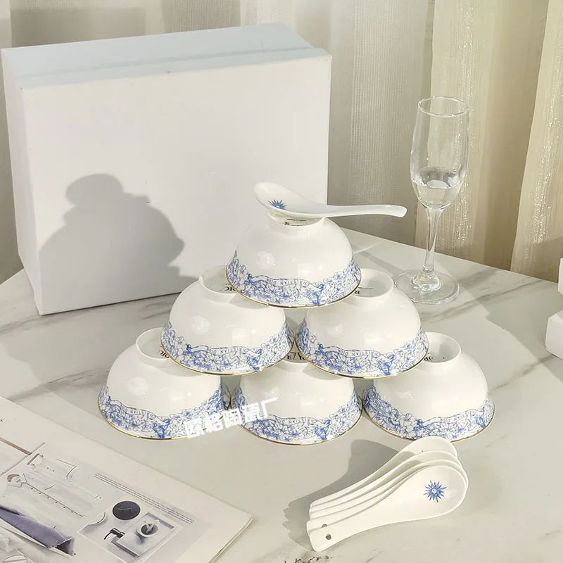 Western Cuisine Geschirr Set Blau - Elegante Tasse Teller Schüssel Löffel