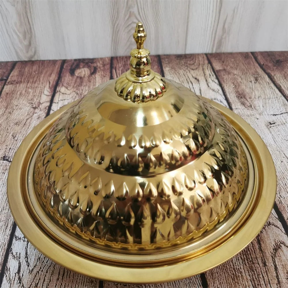 Edelstahl Servierplatte mit Deckel - Retro Europäischer Stil Obstplatte Rund