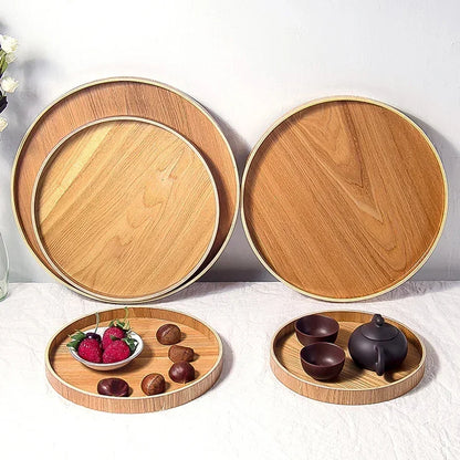 Japanisches Holztablett Rund - Teetablett Snack Dessert Obstschale