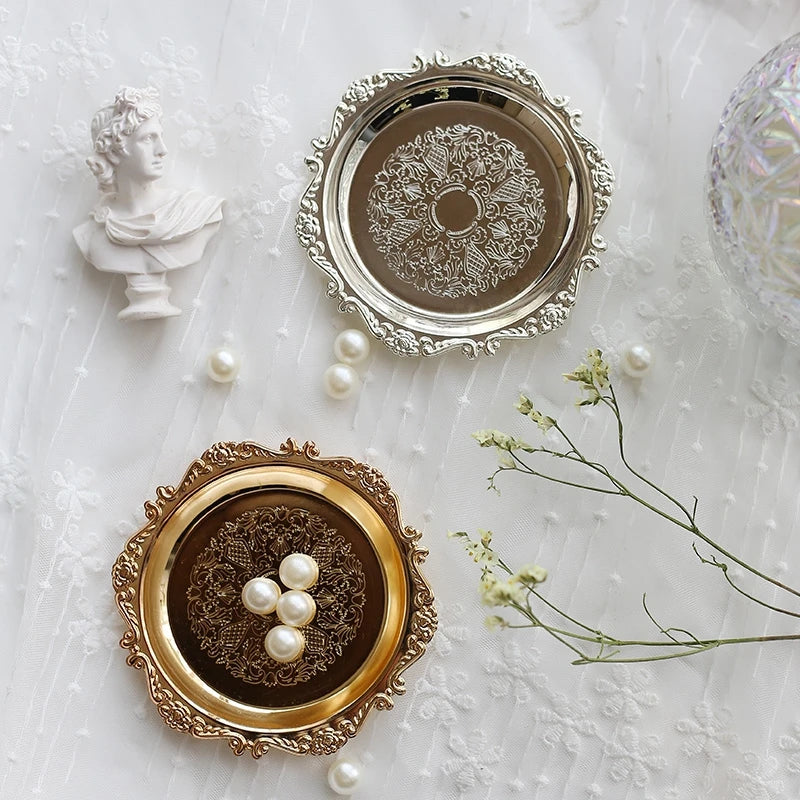 Rundes Metall Tablett - Obst Kuchen Dessert Schmuckschale Aufbewahrung