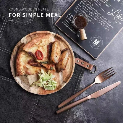 Holz Serviertablett Rund 15/20/25cm - Retro Pizza Salat Obst Dessert Platte