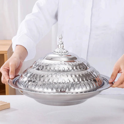 Edelstahl Servierplatte mit Deckel - Retro Europäischer Stil Obstplatte Rund
