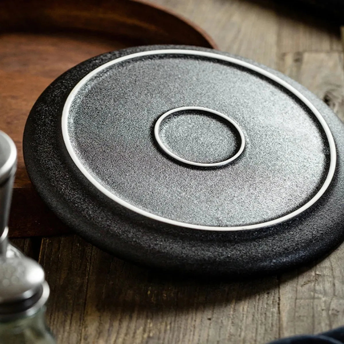 Keramik Teller Set Schwarz - Japanischer Stil Geschirr für Steak & Frühstück