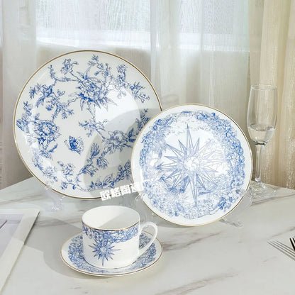 Western Cuisine Geschirr Set Blau - Elegante Tasse Teller Schüssel Löffel