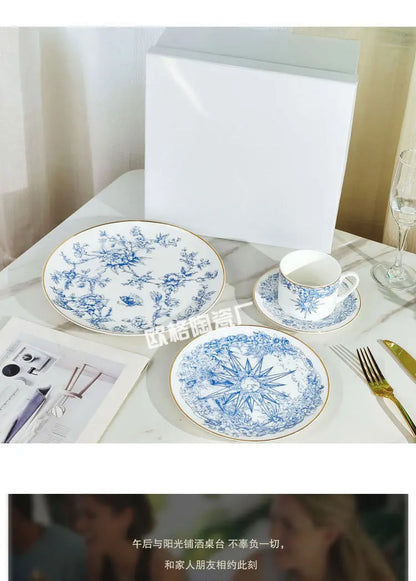 Western Cuisine Geschirr Set Blau - Elegante Tasse Teller Schüssel Löffel