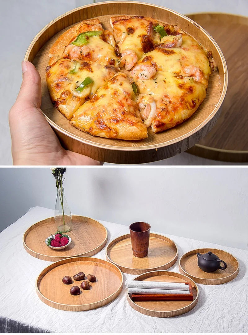 Japanisches Holztablett Rund - Teetablett Snack Dessert Obstschale