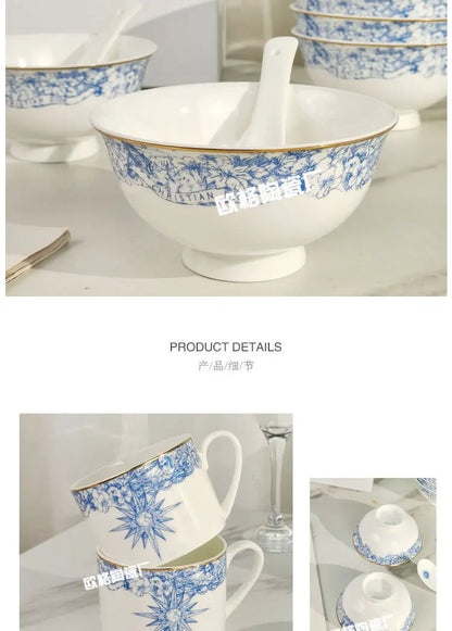 Western Cuisine Geschirr Set Blau - Elegante Tasse Teller Schüssel Löffel