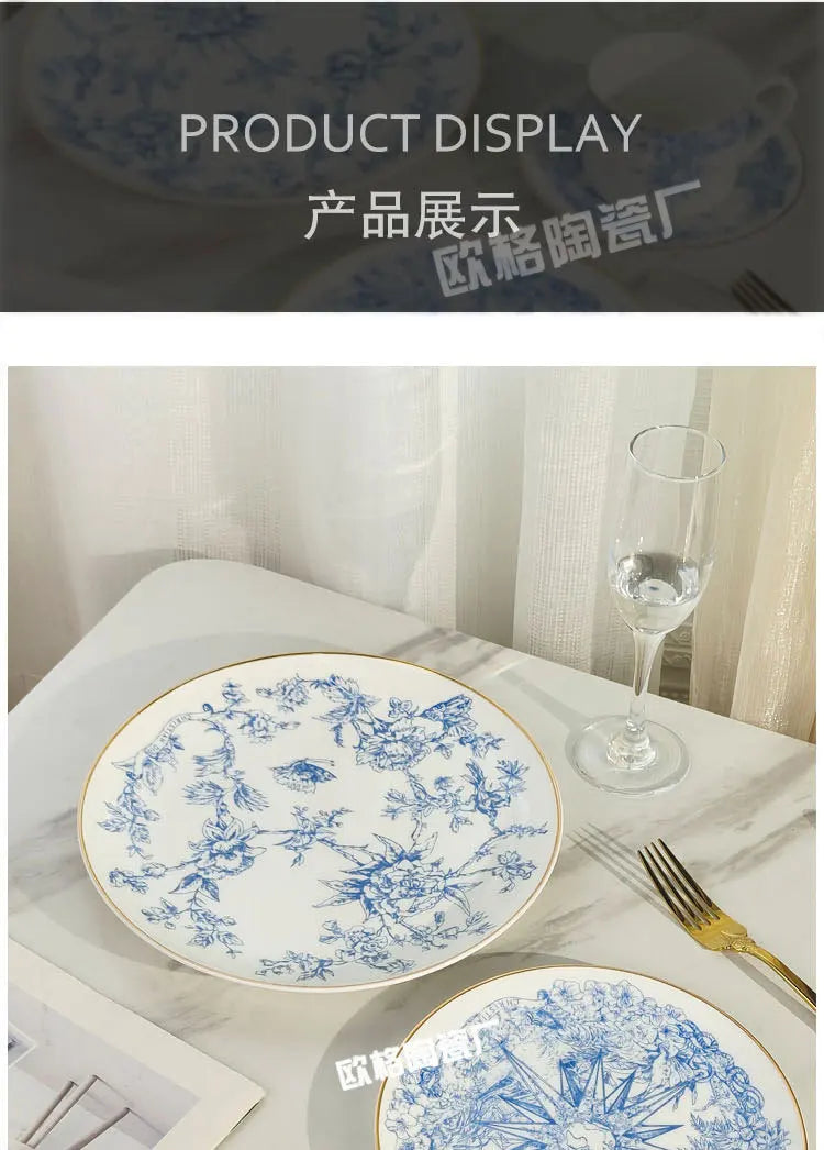 Western Cuisine Geschirr Set Blau - Elegante Tasse Teller Schüssel Löffel