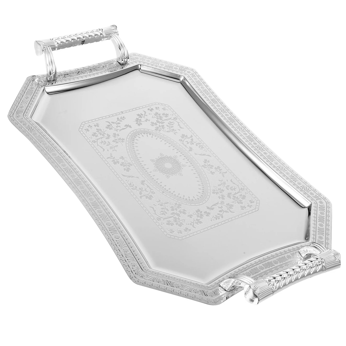 Vintage Metall Serviertablett mit Griffen - Silber Platte Dessert Obst