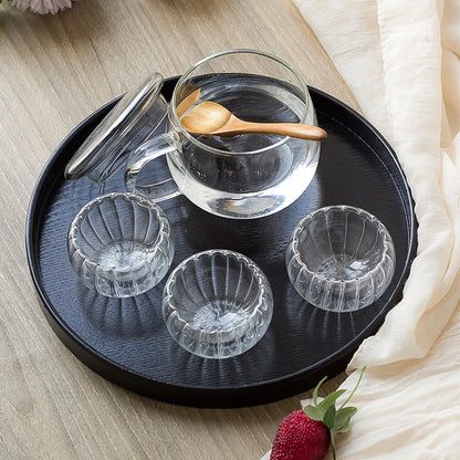 Japanisches Holztablett Rund - Teetablett Snack Dessert Obstschale