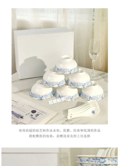 Western Cuisine Geschirr Set Blau - Elegante Tasse Teller Schüssel Löffel