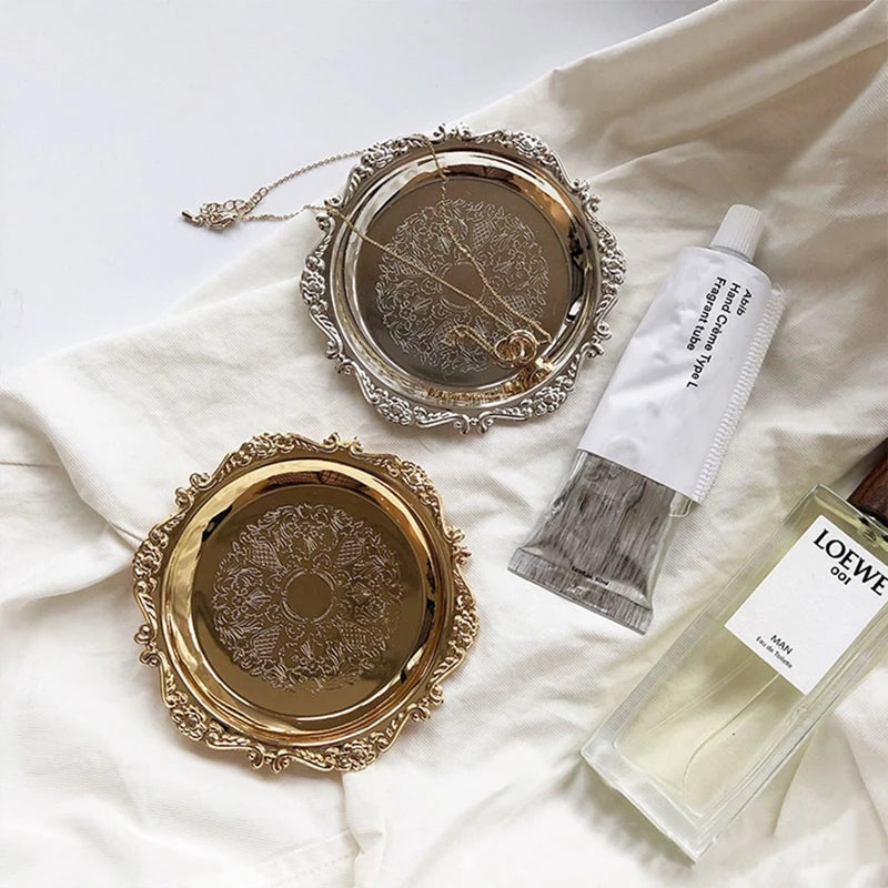 Rundes Metall Tablett - Obst Kuchen Dessert Schmuckschale Aufbewahrung