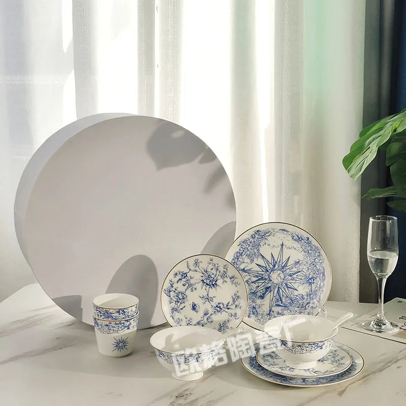 Western Cuisine Geschirr Set Blau - Elegante Tasse Teller Schüssel Löffel