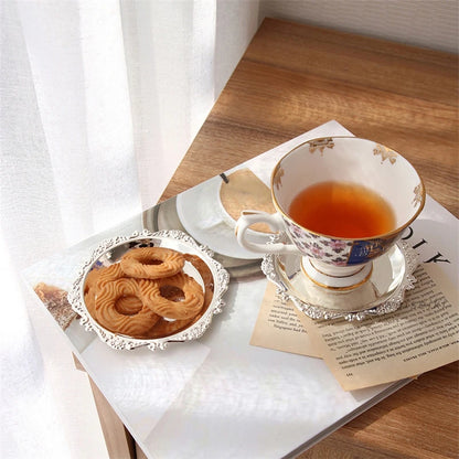 Rundes Metall Tablett - Obst Kuchen Dessert Schmuckschale Aufbewahrung