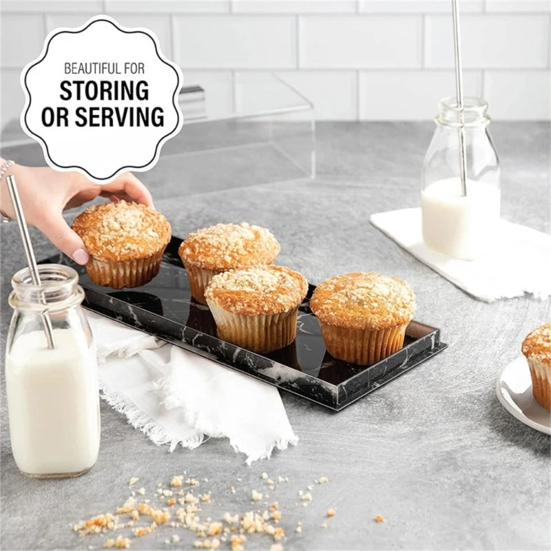 Rechteckiges Dessert Serviertablett mit Deckel - Acryl Kuchenbox Tortenplatte