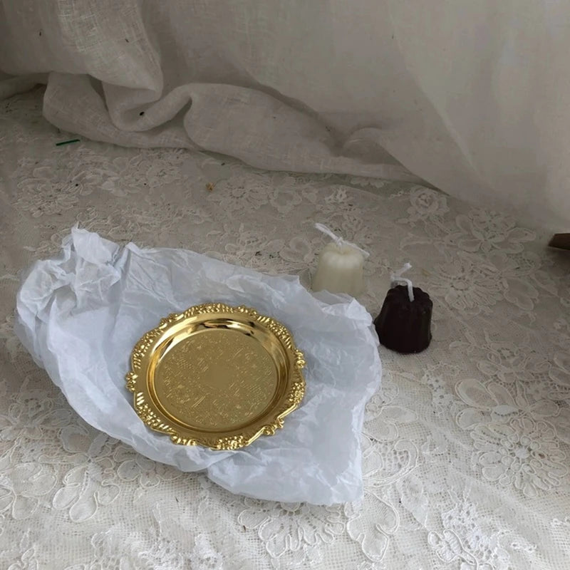 Rundes Metall Tablett - Obst Kuchen Dessert Schmuckschale Aufbewahrung