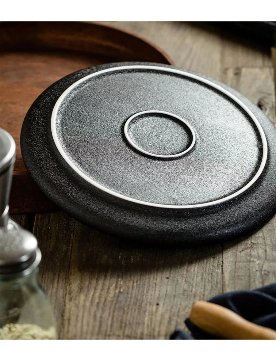 Keramik Teller Set Schwarz - Japanischer Stil Geschirr für Steak & Frühstück