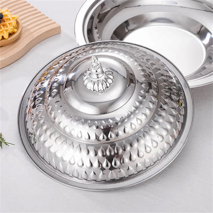 Edelstahl Servierplatte mit Deckel - Retro Europäischer Stil Obstplatte Rund