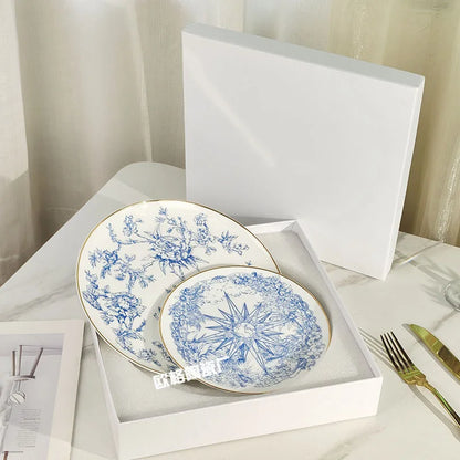 Western Cuisine Geschirr Set Blau - Elegante Tasse Teller Schüssel Löffel