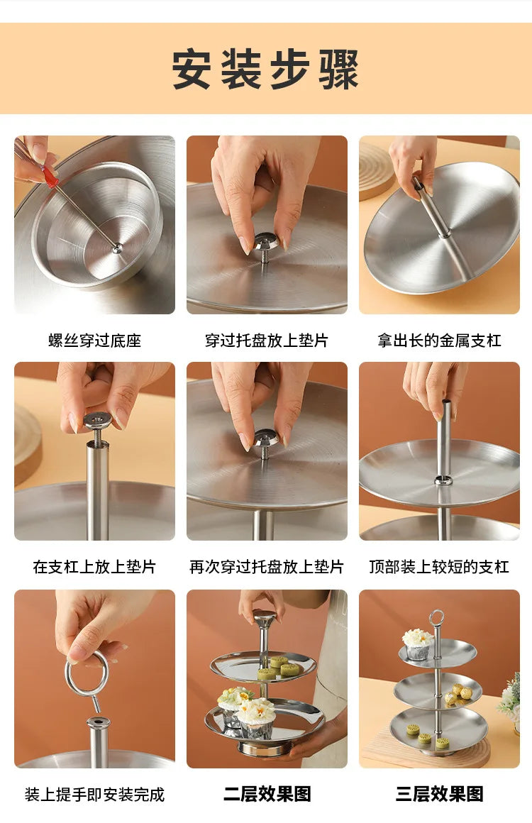 Edelstahl Etagere 3-stöckig Herzform - Afternoon Tea Dessert Kuchenständer