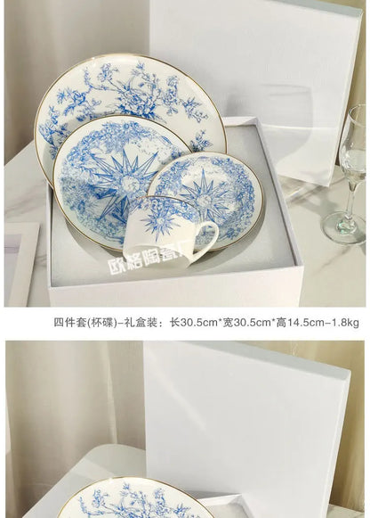 Western Cuisine Geschirr Set Blau - Elegante Tasse Teller Schüssel Löffel